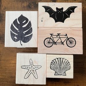 🚨LAST CHANCE🚨 Paper Source STAMPS - bat, bicycle, monstera leaf, sea shell